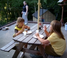 Eating dinner