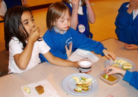 eating honey and apples